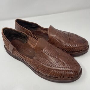 Yuketen Mens Brown Woven Leather Huarache Loafers Handmade in Mexico Size 13